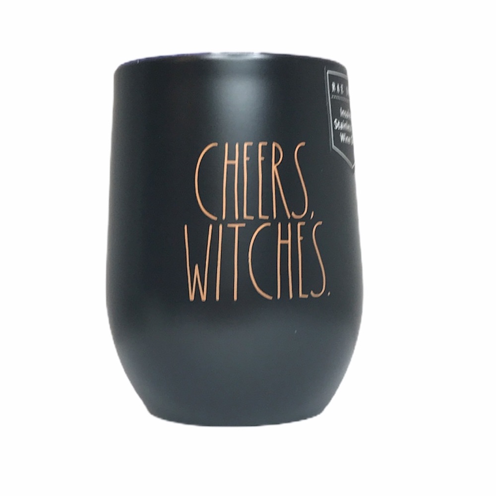Rae Dunn Cheers, Witches. Insulated Wine Glass, Black